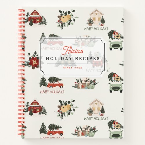 Winter Village Car House Christmas Holiday Recipe Notebook