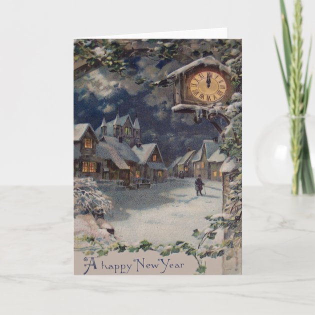 Winter Village Clock New Year Holiday Invitation