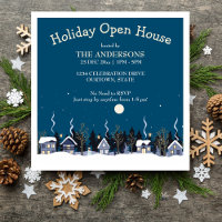 Winter village holiday open house party invitation