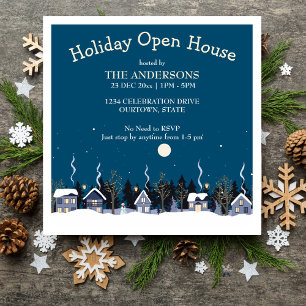 Winter village holiday open house party invitation