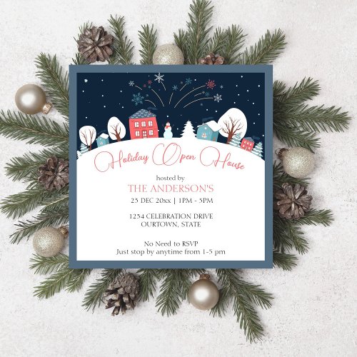Winter village holiday open house party invitation