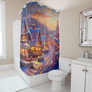 Winter Village Holiday Shower Curtain