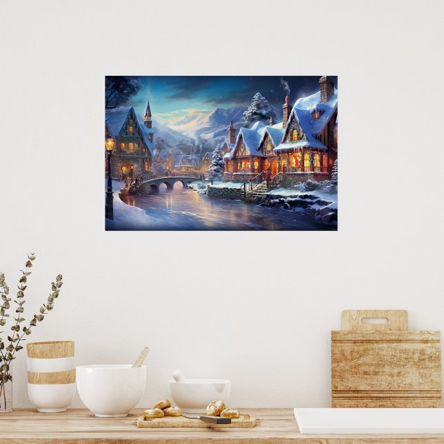 Winter Village Illustration Poster (Kitchen)