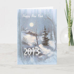 Winter village in snow New Year 2013 Card