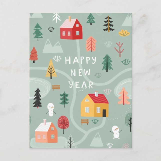 Winter Village New Year - A Cozy Start Holiday Postcard (Front)