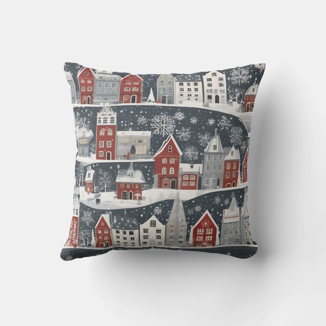 Winter Village Nordic Snow Pattern Throw Pillow (Back)
