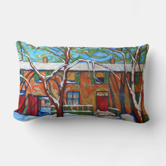 Winter Village Painting 13" X 21" Throw Pillow