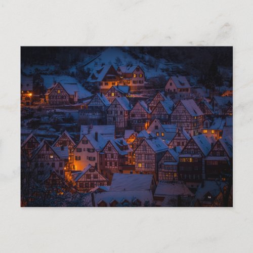winter village postcard