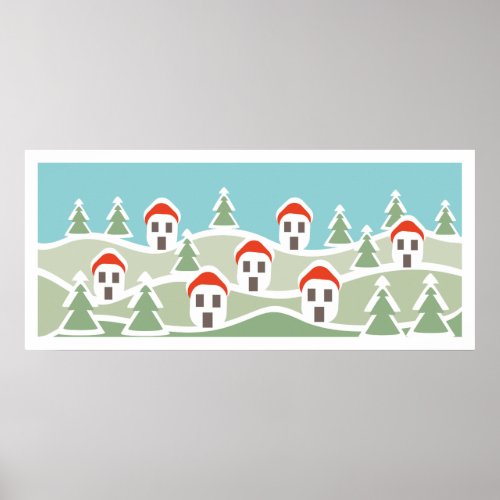 Winter village red roof houses custom Poster