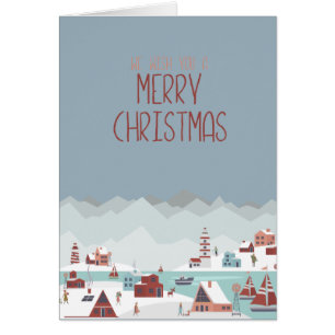 Winter Village Scene Art,  Merry Christmas Cards