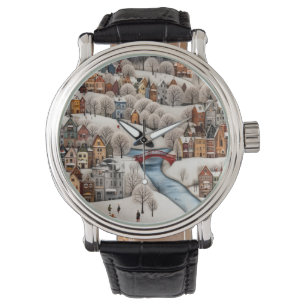 Winter Village Scene Cozy Snowy Town Watch