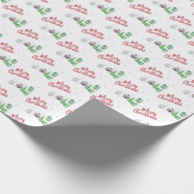 Winter Village Scene Merry Christmas Wrapping Paper (Corner)