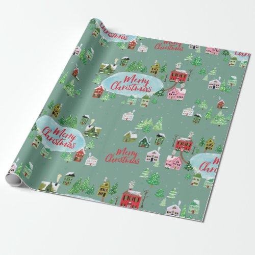 Winter Village Scene Merry Christmas Wrapping Paper
