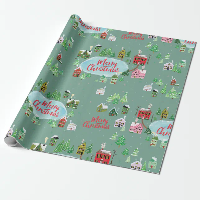 Winter Village Scene Merry Christmas Wrapping Paper | Zazzle