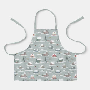 Winter Village Snow Scene Pattern Apron
