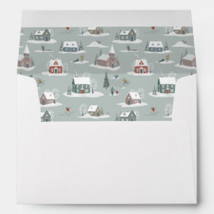 Winter Village Snow Scene Pattern Envelope
