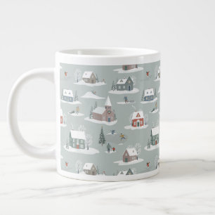 Winter Village Snow Scene Pattern Giant Coffee Mug