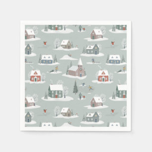 Winter Village Snow Scene Pattern Napkins