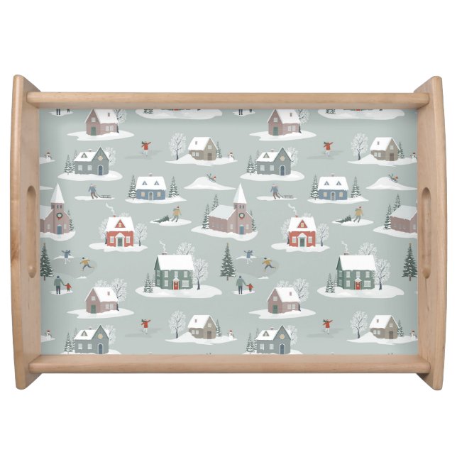 Winter Village Snow Scene Pattern Serving Tray (Front)