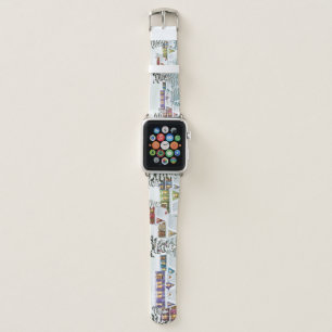 Winter village: snowy landscape scene apple watch band