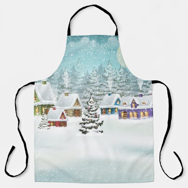 Winter village: snowy landscape scene apron (Front)