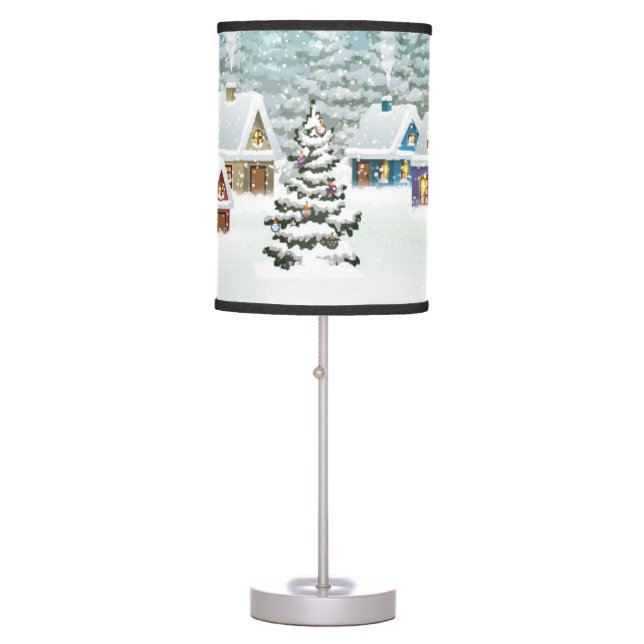 Winter village: snowy landscape scene table lamp (Front)