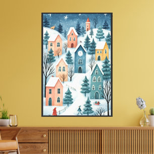 Winter Village – Starry Night Snow Scene Wall Art