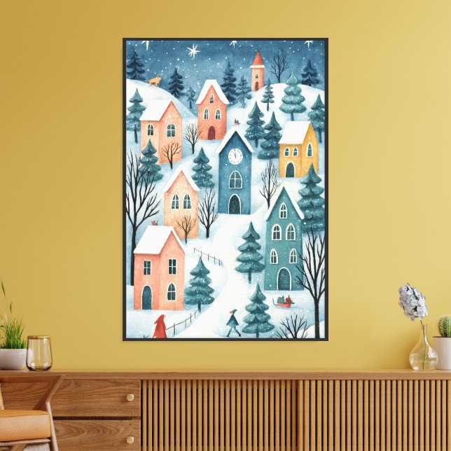 Winter Village – Starry Night Snow Scene Wall Art (Insitu(LivingRoom))