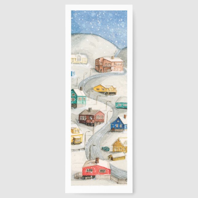 Winter Village Watercolor Art Bookmarks (Front)