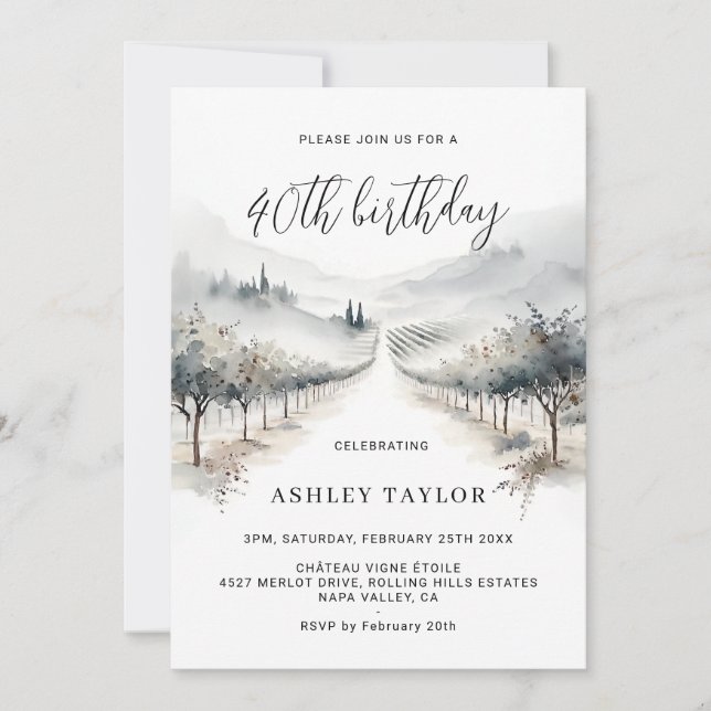 Winter Vineyard Birthday Invitation Wine Any Age  (Front)