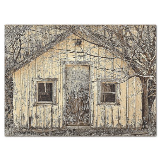Winter Vintage Barn and Trees Decoupage Tissue Paper