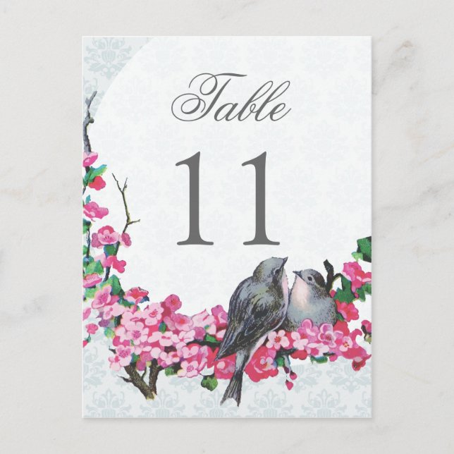 Winter Vintage Birds Wedding Table Number (Front)