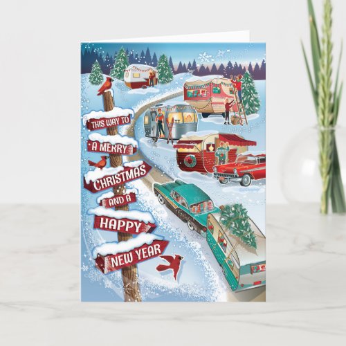 Winter Vintage Campers Retro Christmas Cards