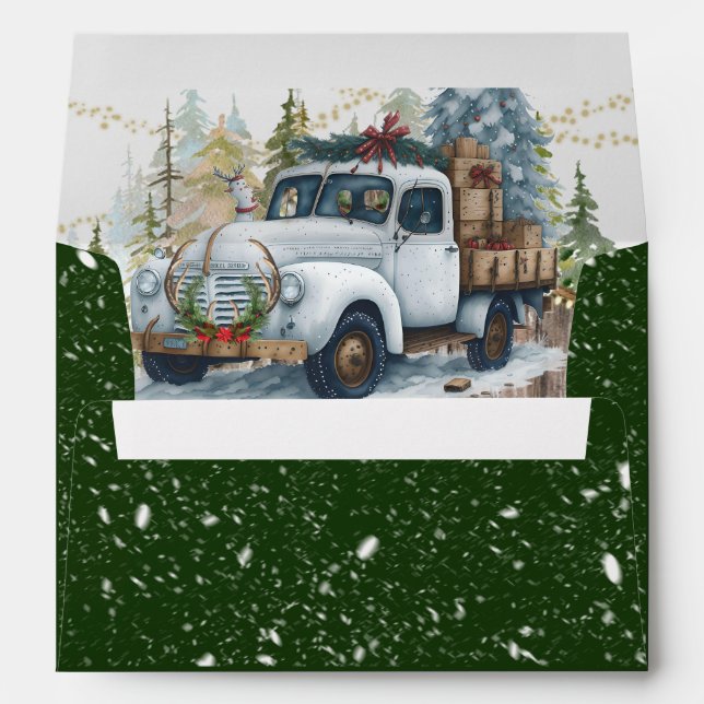 Winter Vintage Christmas Truck Envelope (Back (Bottom))