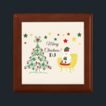 Winter Vintage Cute Bear Tree Monogram Christmas Gift Box<br><div class="desc">Christmas gift box featuring a lovely and cute teddy bear, seated on a chair, wearing his Christmas hat and holding a gift box. He is next to a Christmas tree decorated with Christmas ornaments and colorful stars. Classic vintage style for your Christmas decorations and Christmas gifts. Personalize it with your...</div>