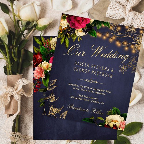 Winter vintage floral elegant wedding invitation