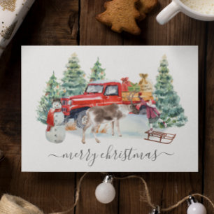 Winter Vintage Truck Reindeer Girl Handwritten  Postcard