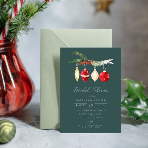 Winter Vintage Watercolor Ornament Bridal Shower Invitation