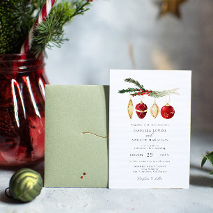 Winter Vintage Watercolor Ornament Photo Wedding Invitation