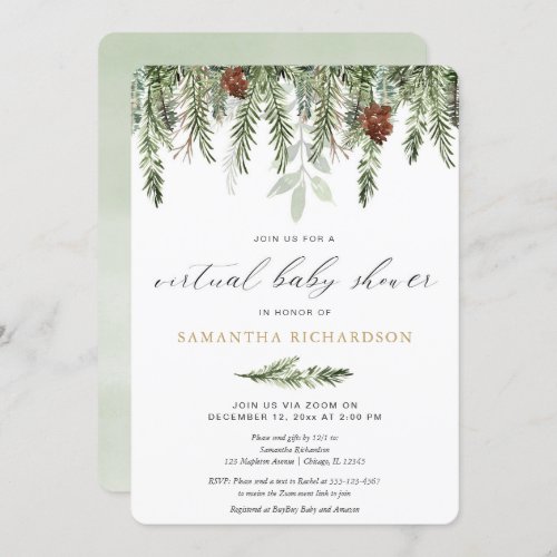 Winter Virtual Baby Shower gender neutral pine Invitation