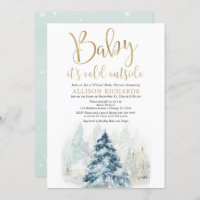 Winter virtual shower baby it's cold outside gold invitation