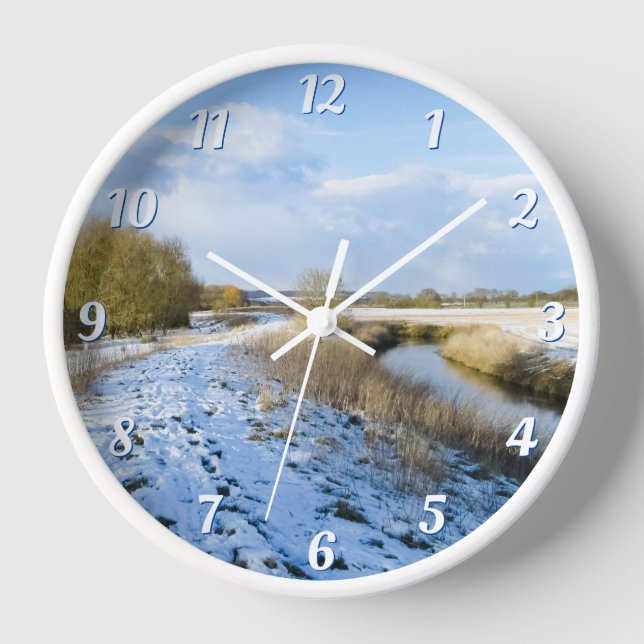 Winter Walk by the River - Round Wall Clock (Front)