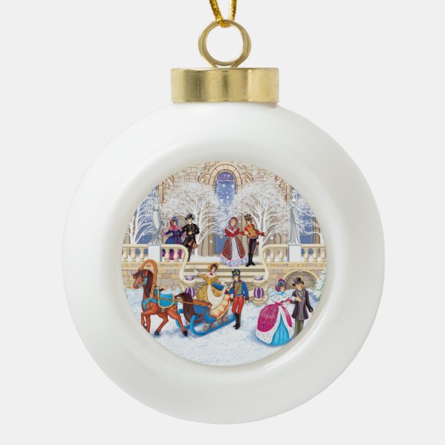 Winter walk ceramic ball christmas ornament (Front)
