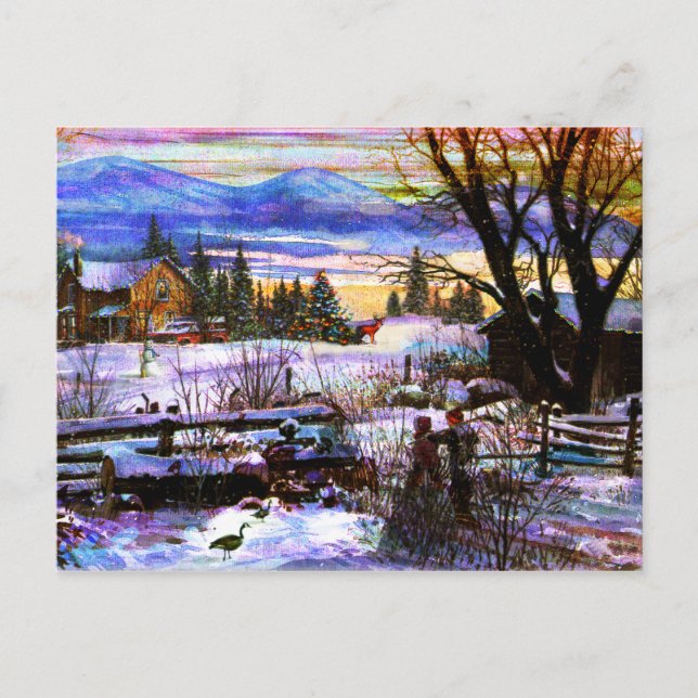 Winter Walk Home Boy Girl & Dog Postcard (Front)