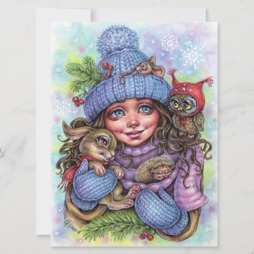 Winter Warmth Art Card Little Forest Friends   
