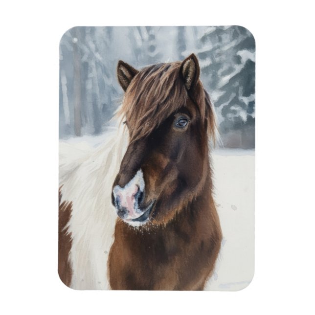 Winter Warmth – Icelandic Horse Watercolor Magnet (Vertical)