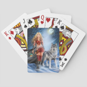 Winter Warrior Princess and wolf Poker Cards