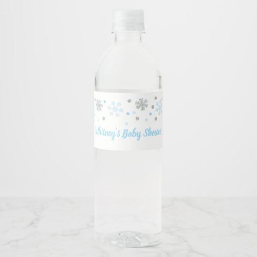 Winter Water Bottle Labels Blue Silver Snowflakes