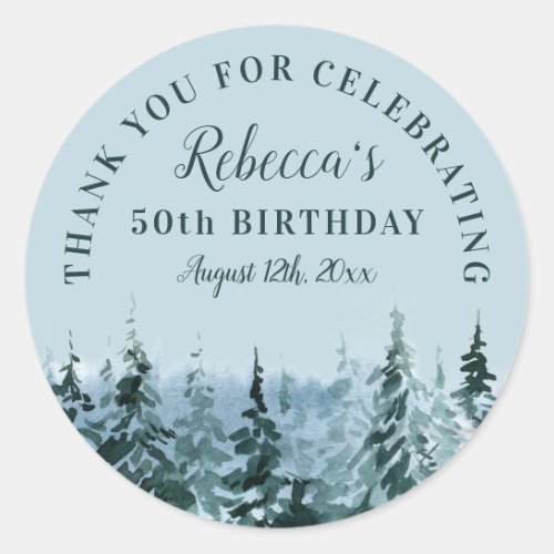 Winter Watercolor 50th Birthday Thank You Favor Classic Round Sticker