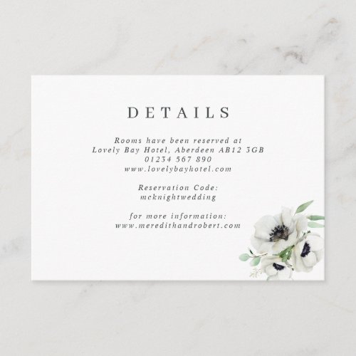 Winter Watercolor Anemones Wedding Details Enclosure Card